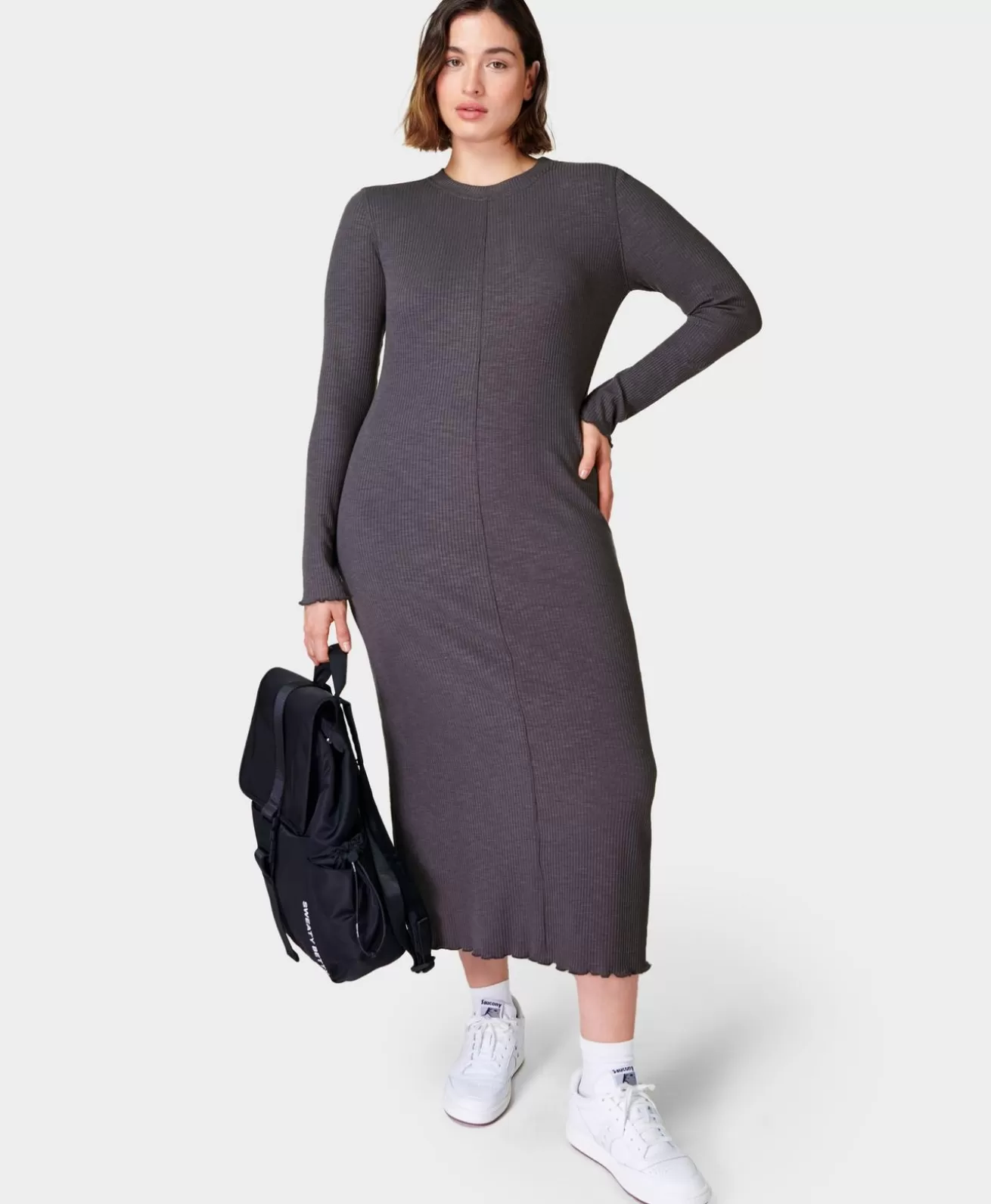 Sweaty Betty Ribbed Long Sleeve Midi Dress- Dresses & Jumpsuits