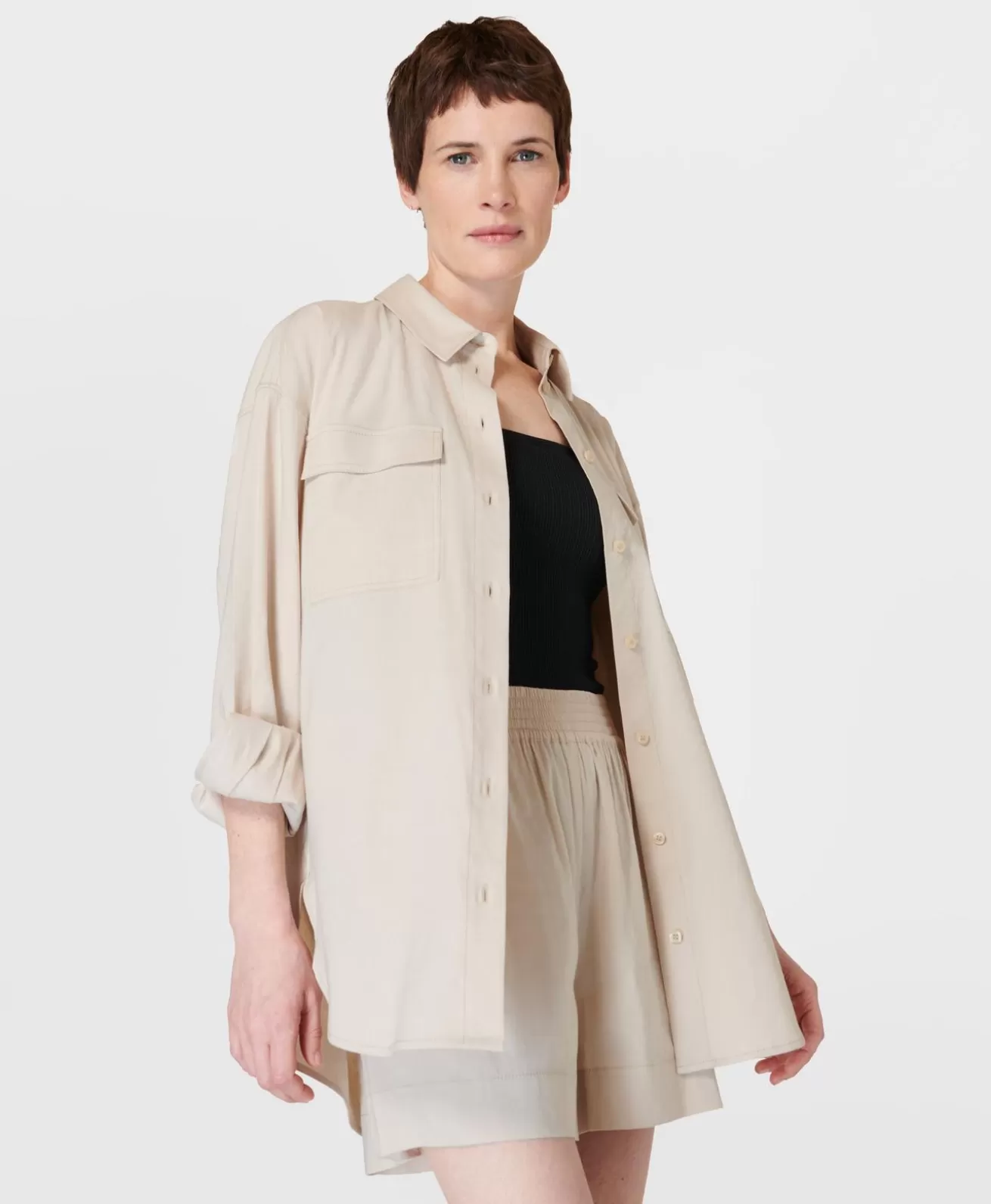 Sweaty Betty Summer Stretch Linen Utility Shirt- Long Sleeve Tops